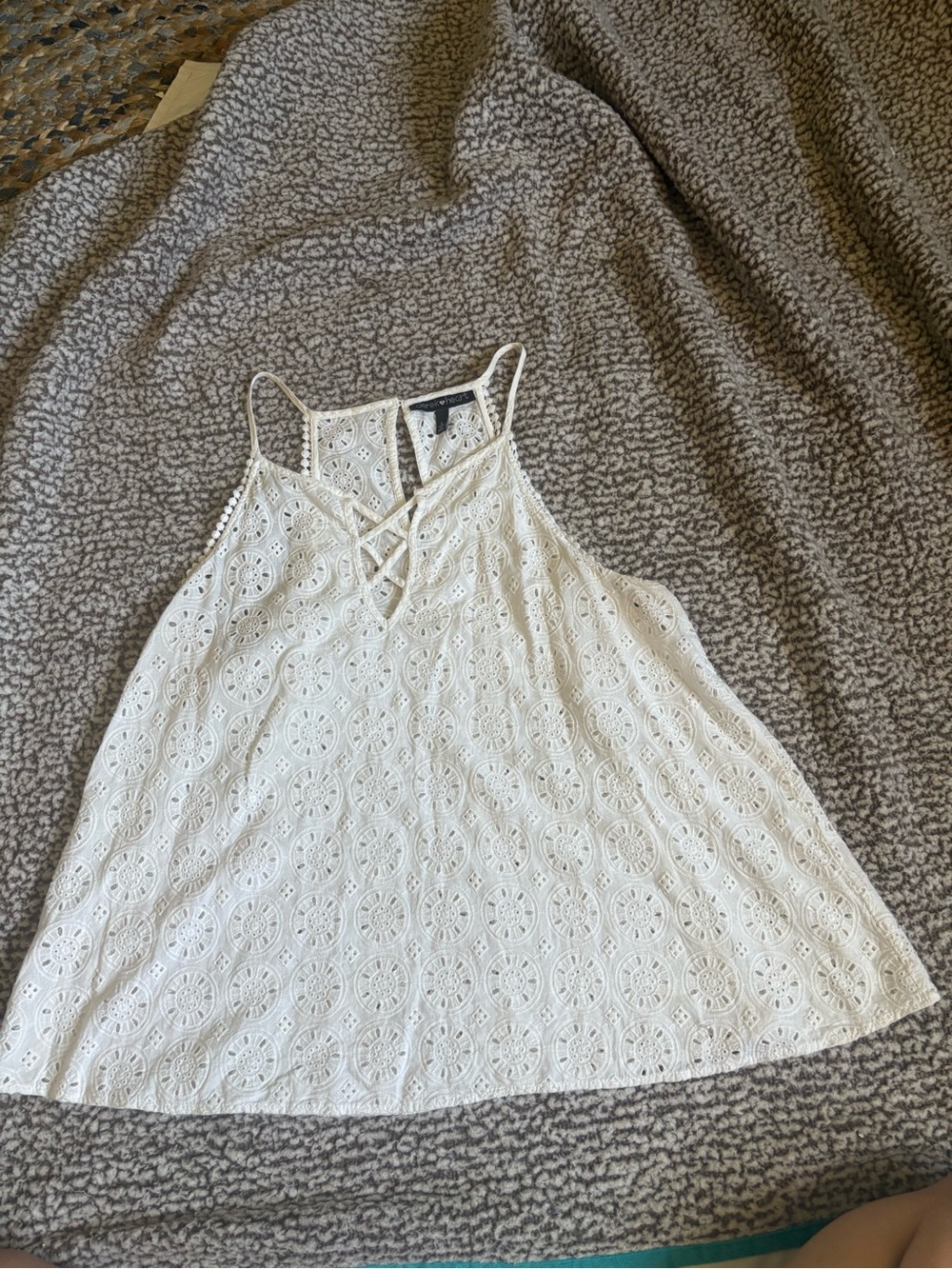 Derek Heart White Eyelet Lace Crisscross Camisole